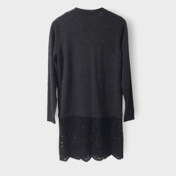 Wrap London Merino Wool Lace Trim Longlined Cardigan Grey Sz 10 Gothic Romantic - Picture 6 of 13